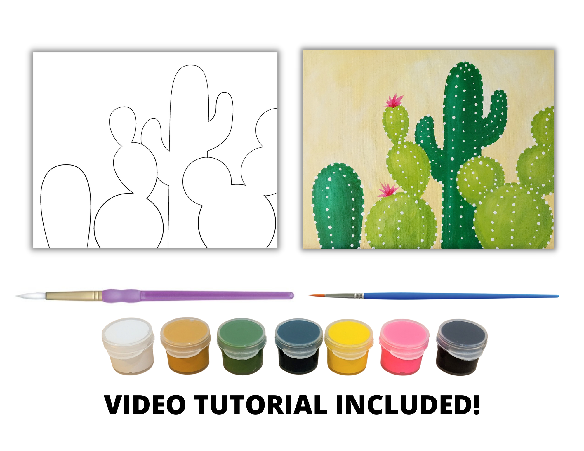 Cactus Presketched Canvas Painting Kit — Big Picture Gallery and Studio